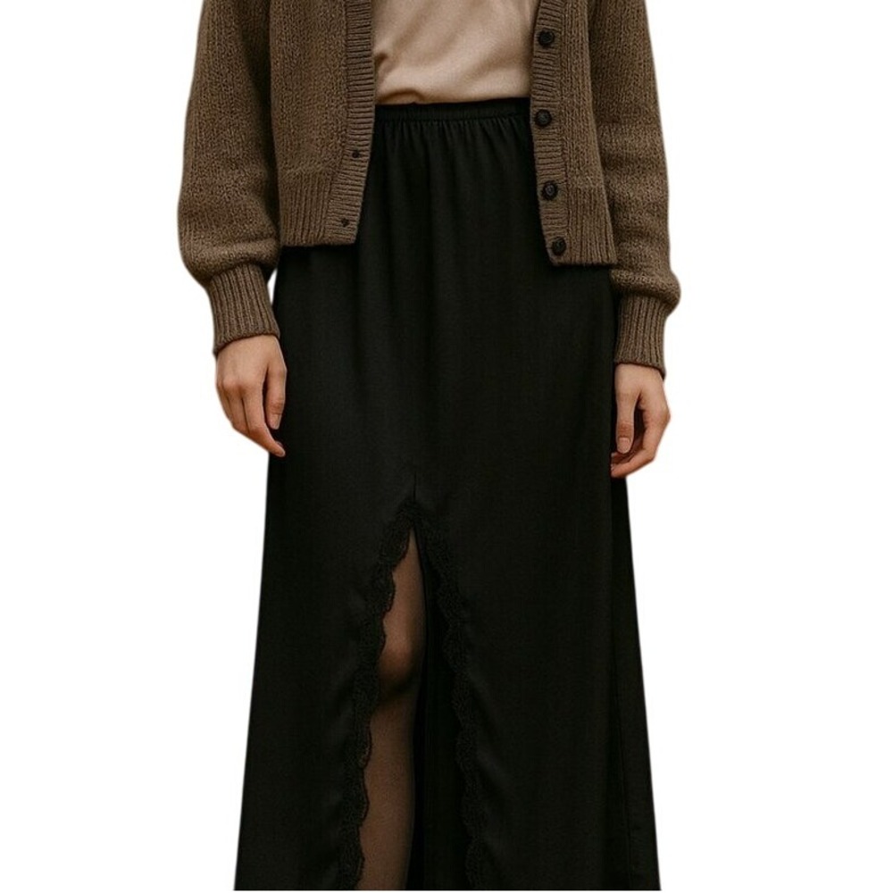 VTG‎ 70s Maxi Half Split Slip M Lace Trim Hem Romantic Goth Lace Coquette Fairy